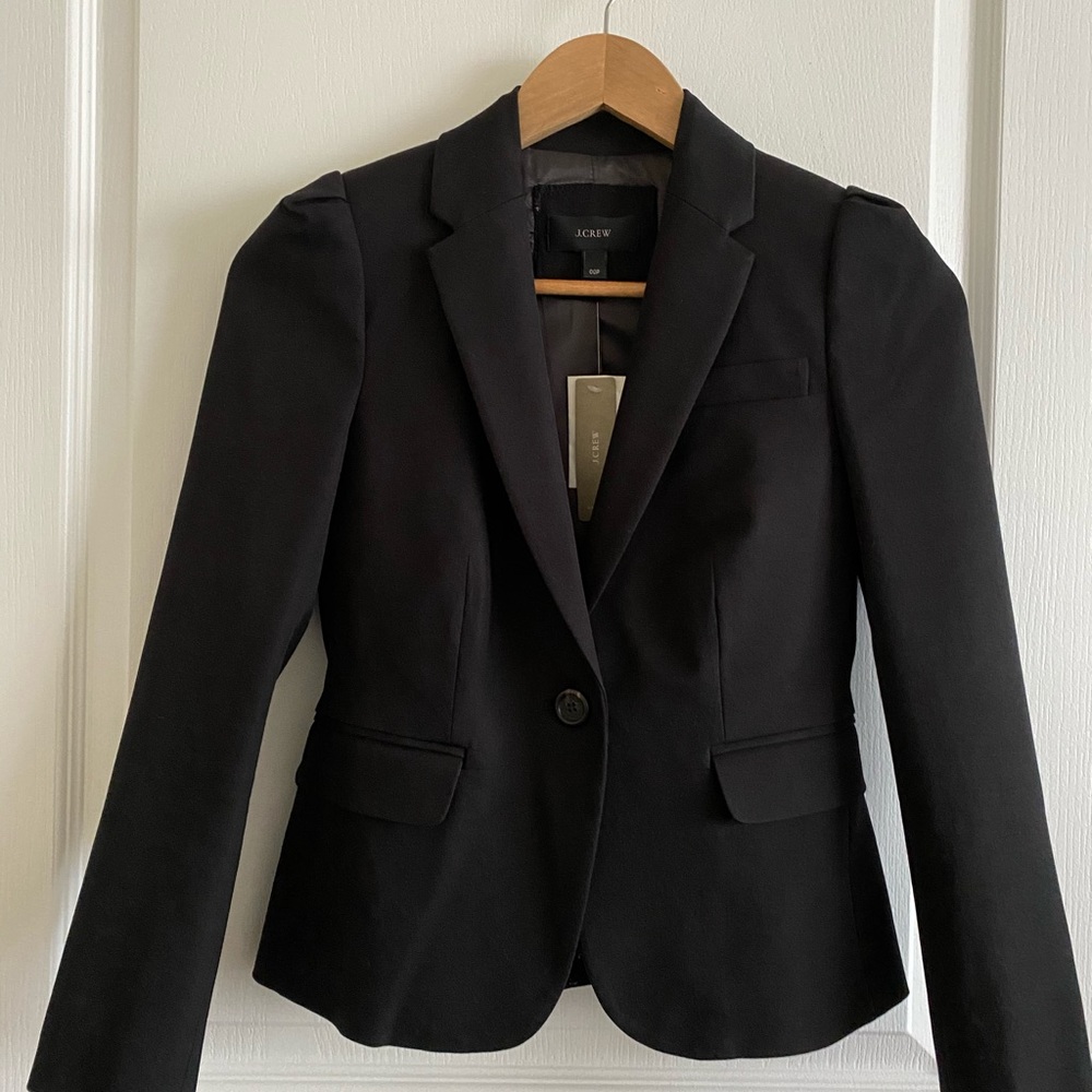 J Crew Petites Puff Sleeve Schoolboy Blazer, Black